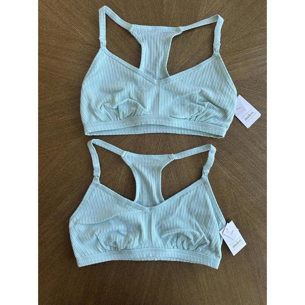 NEW (Set Of 2) Women’s Auden Green Blue Racerback Cotton Nursing Bra Size M